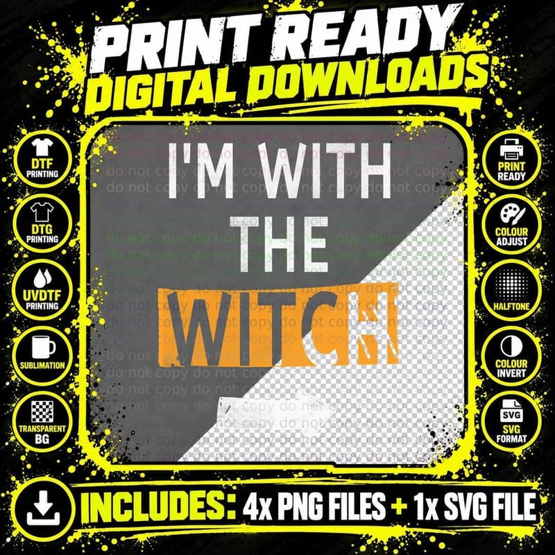Mens I'm with the Witch Funny Halloween Couples T-Shirt Png SVG Digital Bundle