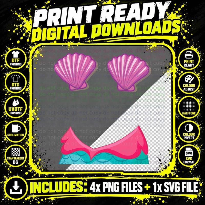 Mermaid Lazy DIY Halloween Costume Funny Shell Bra Png SVG Digital Bundle