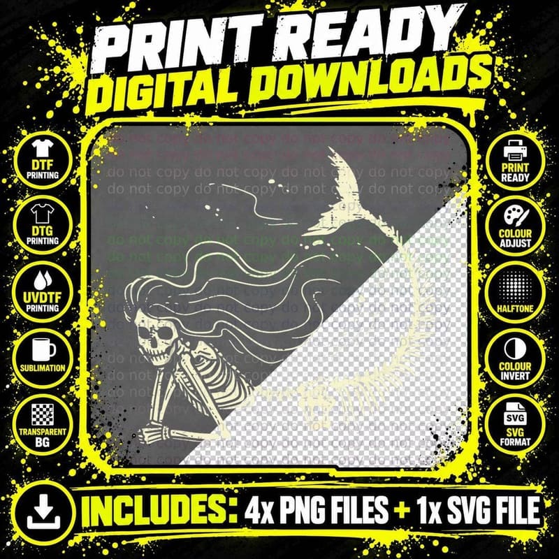 Mermaid Skeleton Halloween Costume Women Girls T-Shirt Png SVG Digital Bundle