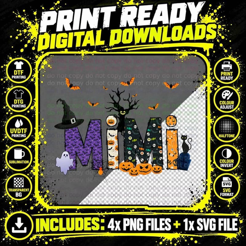 Mimi Witch Cute Grandma Mimi Halloween Costume Funny Png SVG Digital Bundle