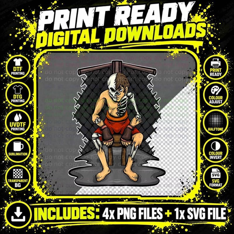 Mixed Martial Artist Skeleton Fighter Mixed Martial Arts Png SVG Digital Bundle