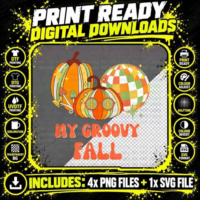 My Groovy Fall 1960s 1970s Retro Disco Ball Hippie Png SVG Digital Bundle