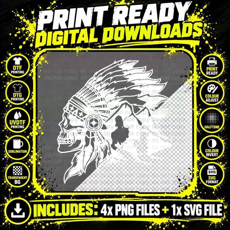 Native American Rodeo Skeleton Feather War Bonnet Png SVG Digital Bundle