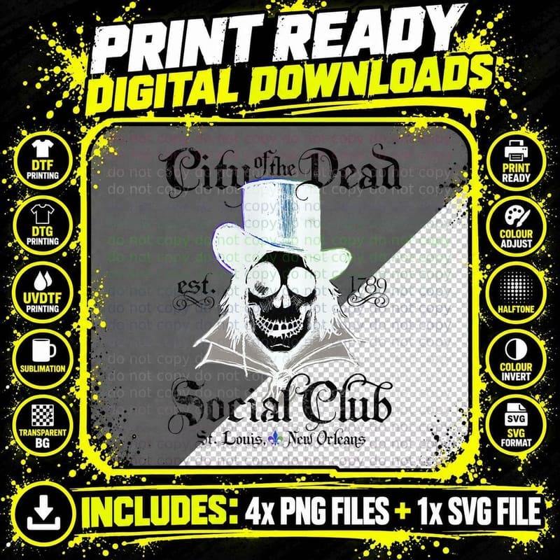 New Orleans Voodoo Doctor Goth Skull Halloween T-Shirt Png SVG Digital Bundle