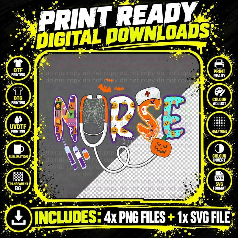 Nurse Creepy Witch Pumpkin Funny Halloween Costume Png SVG Digital Bundle