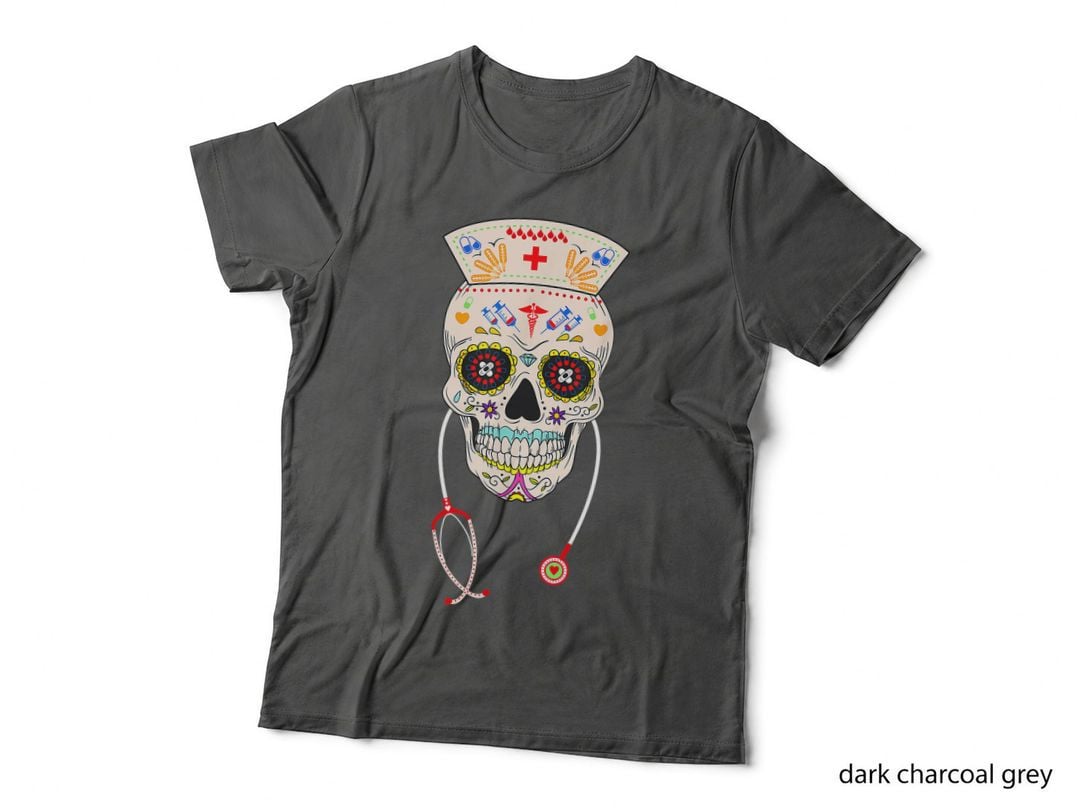 Nurse Sugar Skull Halloween Day of the Dead Dia De Los T-Shirt