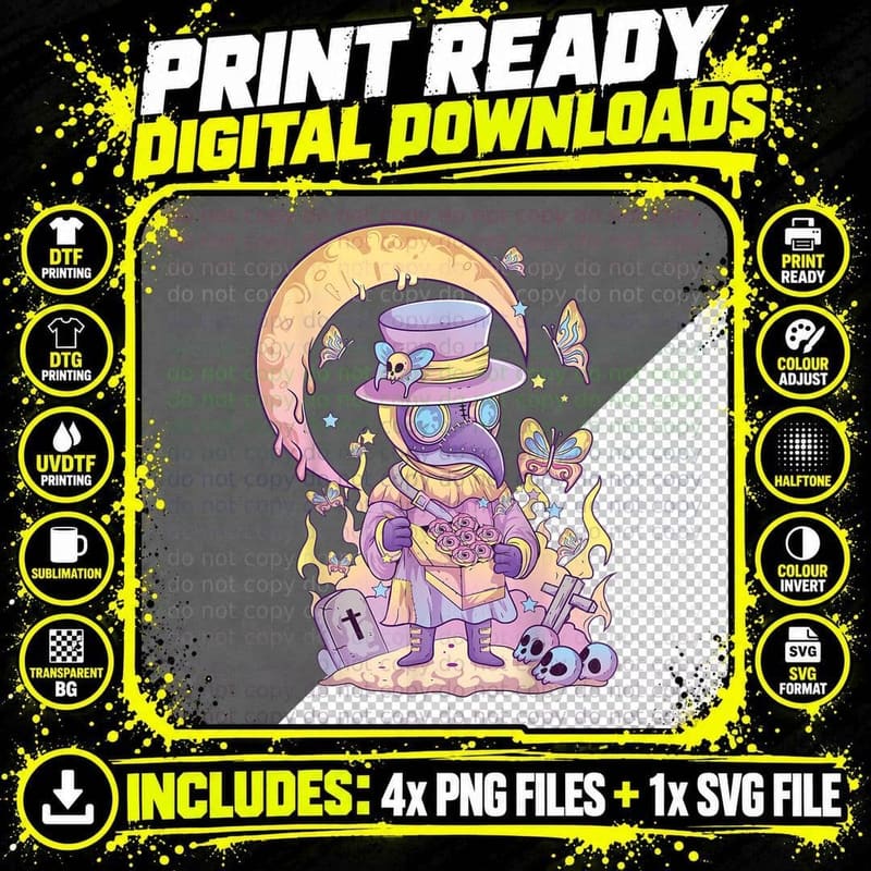 Pastel Goth Cute Creepy Plague Doctor Kawaii Menhera Png SVG Digital Bundle