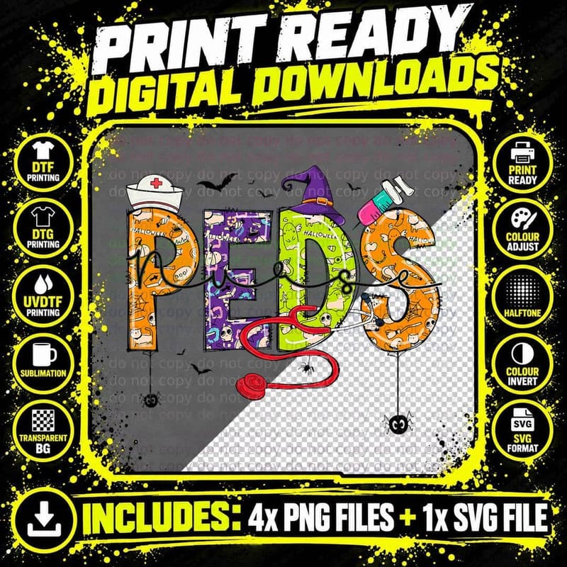 Pediatric Nurse Halloween Pediatric Nursing Funny Peds Png SVG Digital Bundle