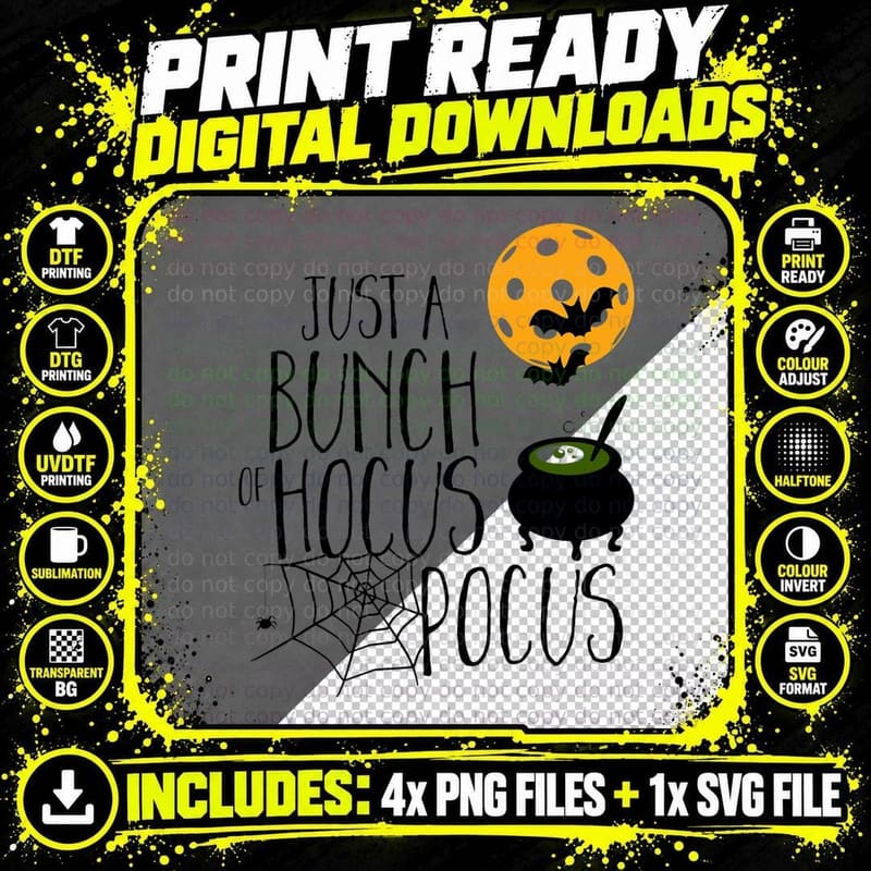 Pickleball Halloween Shirt Just a Bunch of Hocus Pocus Png SVG Digital Bundle
