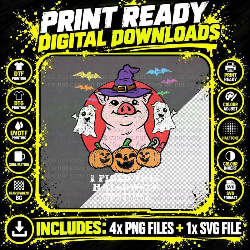 Pig Witch Hat Halloween Costume Funny Farm Animal Farmer Png SVG Digital Bundle