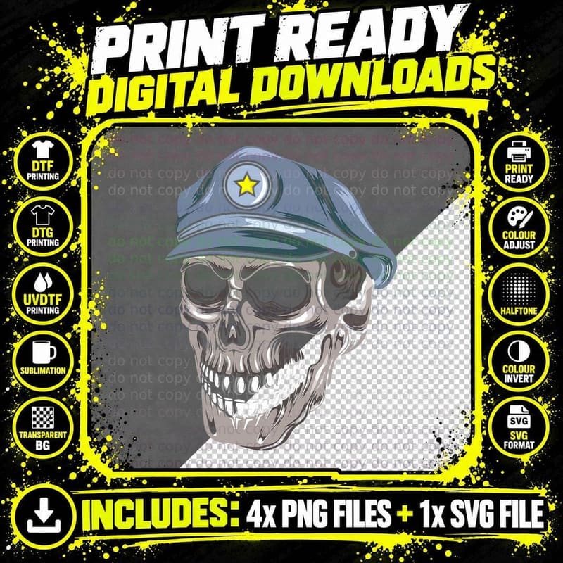 Police Officer Skull Lazy Halloween Costume Cool Png SVG Digital Bundle