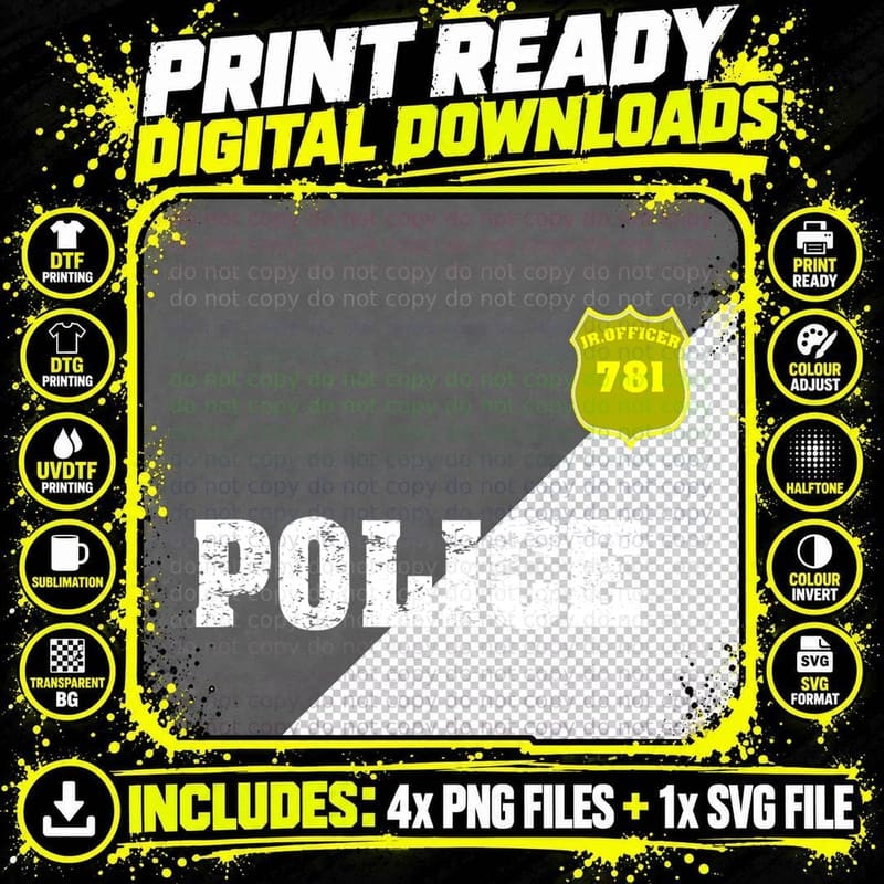 Police T-Shirt Officer Halloween Shirt for Costume Boys Png SVG Digital Bundle