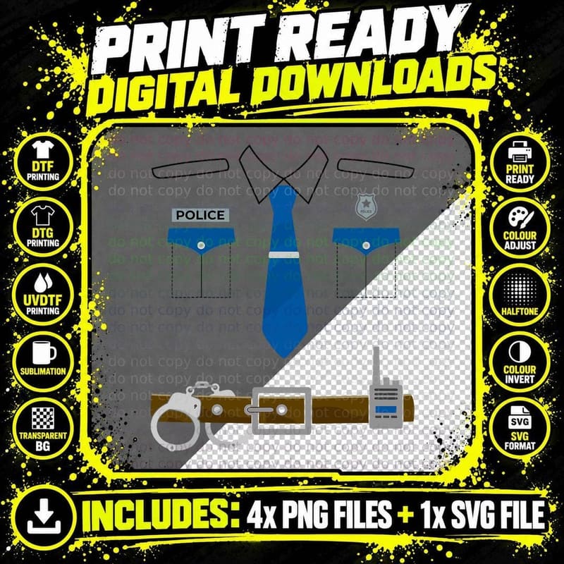 Policeman Costume Birthday Police Officer Uniform Png SVG Digital Bundle