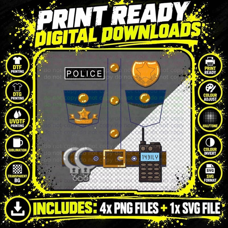 Policeman Costume Funny Halloween Police Officer T Png SVG Digital Bundle