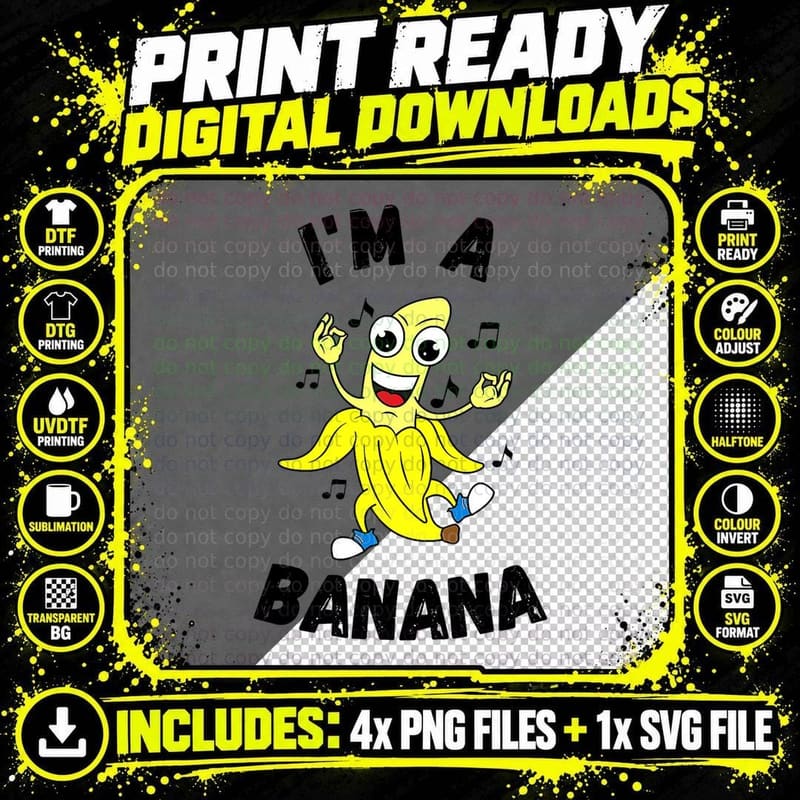 Pretend I'm a Banana Yellow Cute Funny Halloween Costume Png SVG Digital Bundle