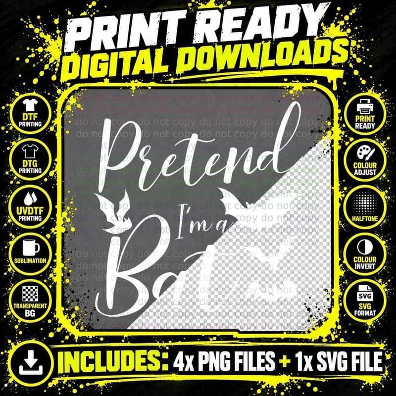 Pretend I'm a Bat Lazy Easy Halloween Costume Women Men Png SVG Digital Bundle