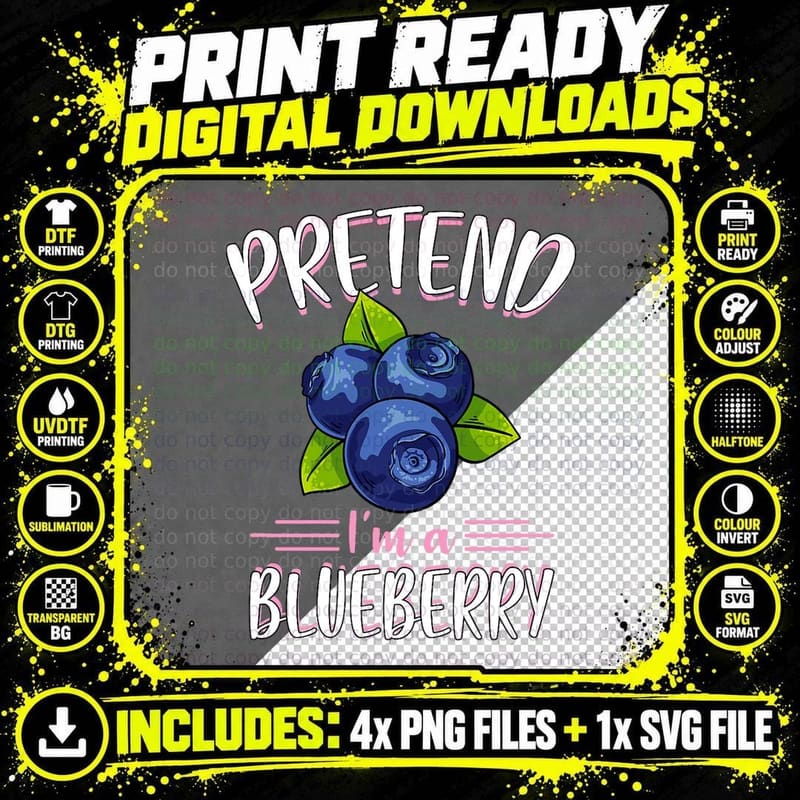 Pretend I'm a Blueberry Funny Cute Lazy Halloween Png SVG Digital Bundle