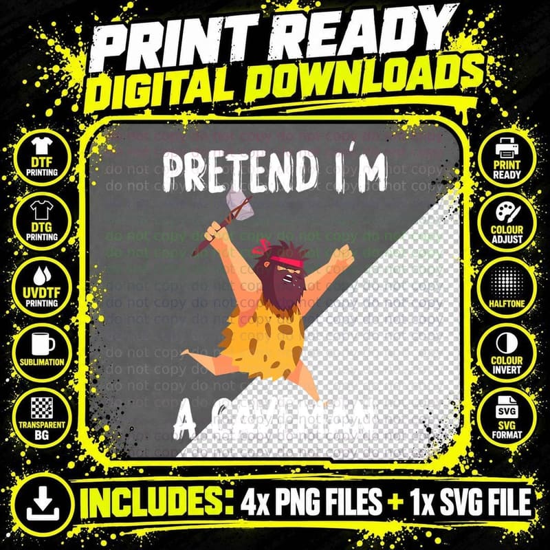 Pretend I'm a Caveman Funny Lazy Halloween Costume Men Png SVG Digital Bundle