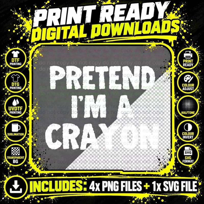 Pretend I'm a Crayon Funny Halloween Costume Humor Png SVG Digital Bundle