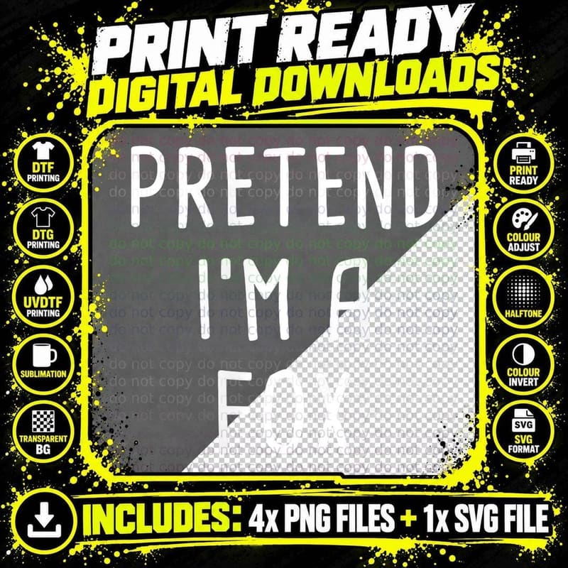 Pretend I'm a Fox Halloween Costume T-Shirt Png SVG Digital Bundle