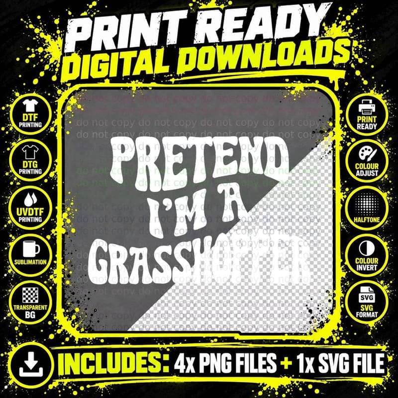 Pretend I'm a Grasshopper Funny Lazy Halloween Costume Png SVG Digital Bundle