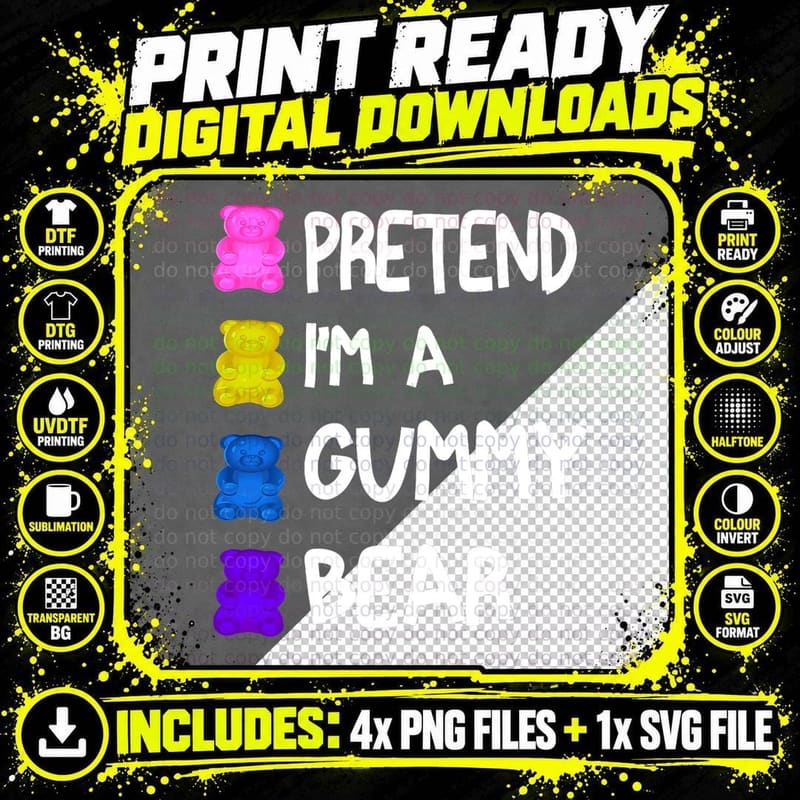 Pretend I'm a Gummy Bear Funny Lazy Halloween Costume Png SVG Digital Bundle