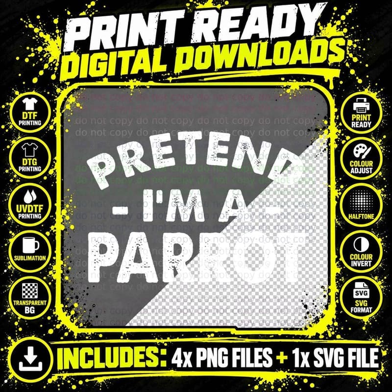 Pretend I'm a Parrot Funny Lazy Halloween Costume Men Png SVG Digital Bundle