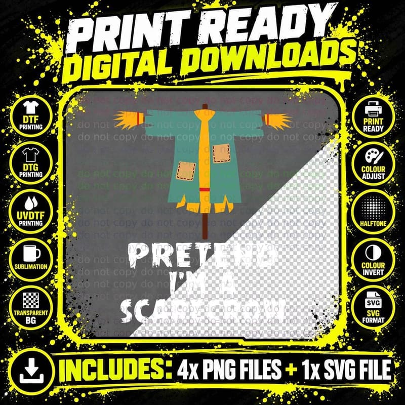 Pretend I'm a Scarecrow Funny Lazy Halloween Costume Png SVG Digital Bundle
