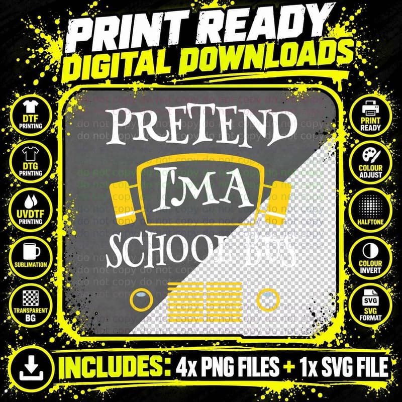 Pretend I'm a School Bus Halloween Costumes Kids Boys Png SVG Digital Bundle