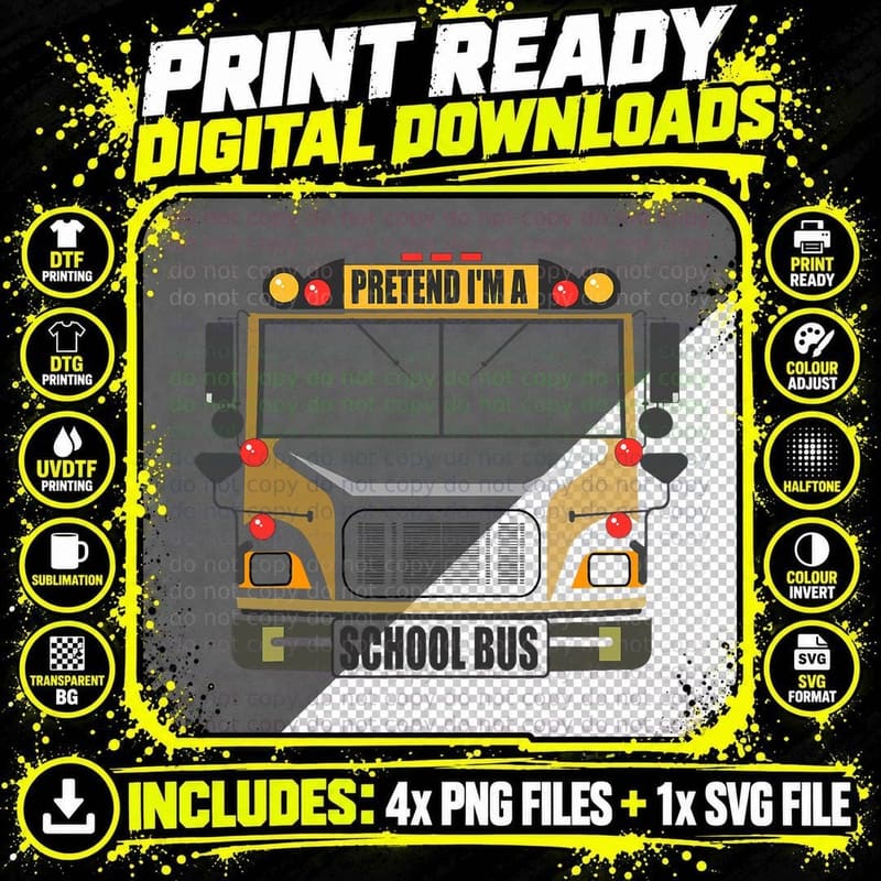 Pretend I'm a School Bus Lazy Halloween Costume Kids Men Png SVG Digital Bundle