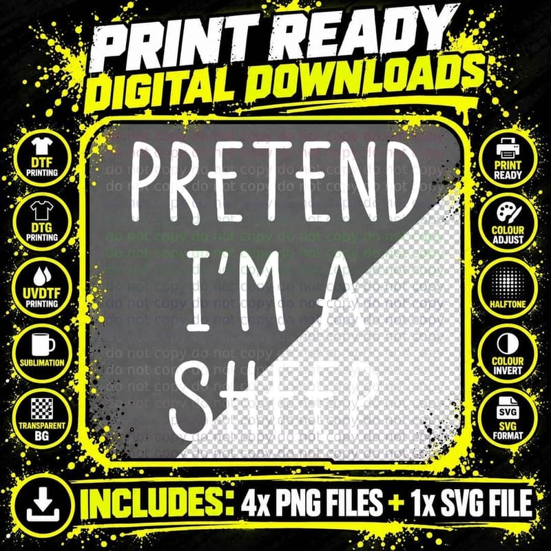 Pretend I'm a Sheep Shirt, Lazy Halloween Men Costume Png SVG Digital Bundle