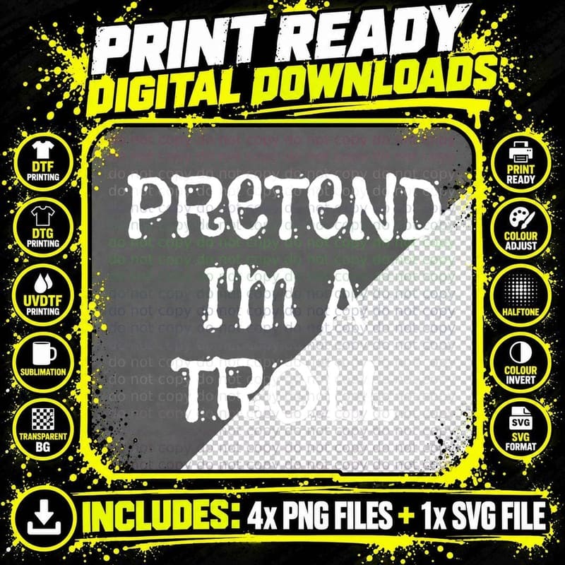 Pretend I'm a Troll Halloween Costume Funny Party T-Shirt Png SVG Digital Bundle