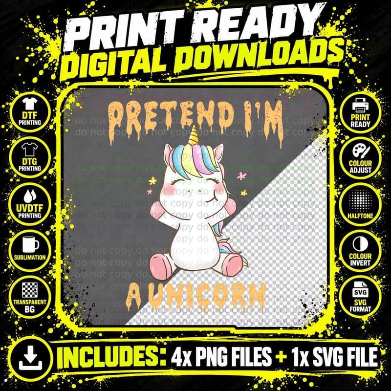 Pretend I'm a Unicorn Funny Lazy Halloween Costume Png SVG Digital Bundle