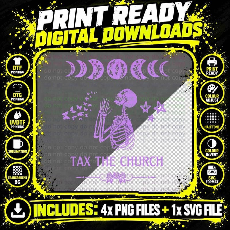 Pro Choice Purple Tax the Church Feminism and Goth Png SVG Digital Bundle