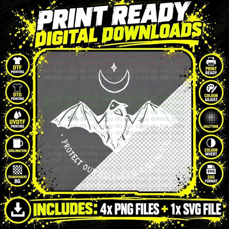 Protect Our Nocturnal Polalinators Bat with Moon Png SVG Digital Bundle