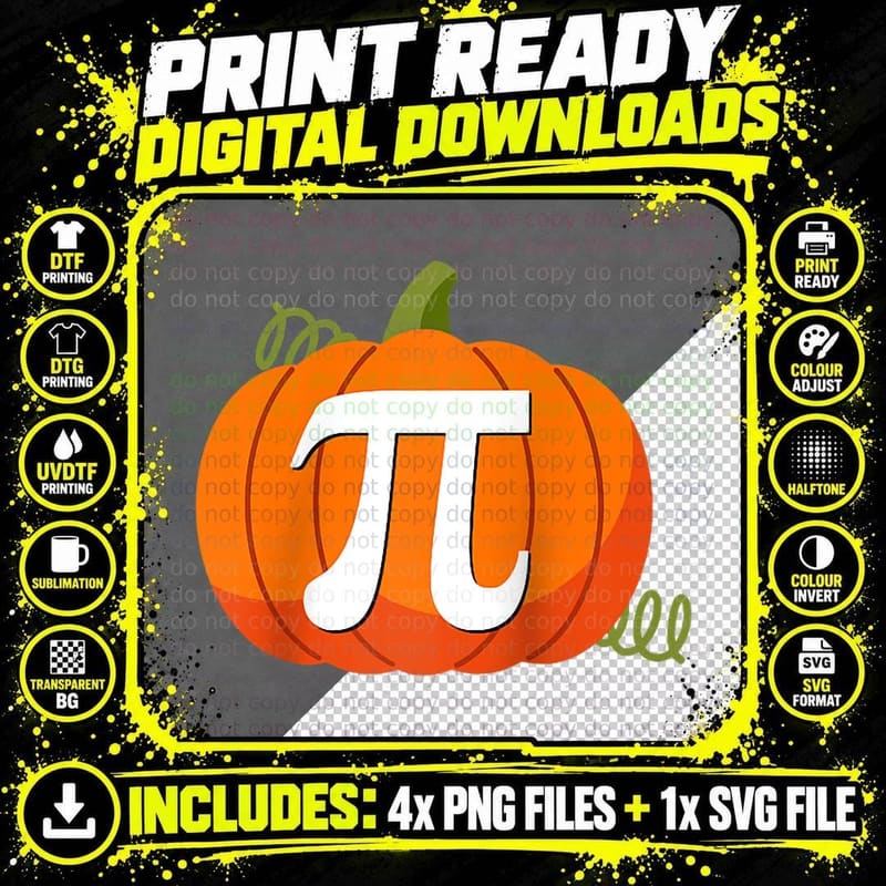Pumpkin Pi Halloween Math Teacher T-Shirt, Costume Tee Png SVG Digital Bundle
