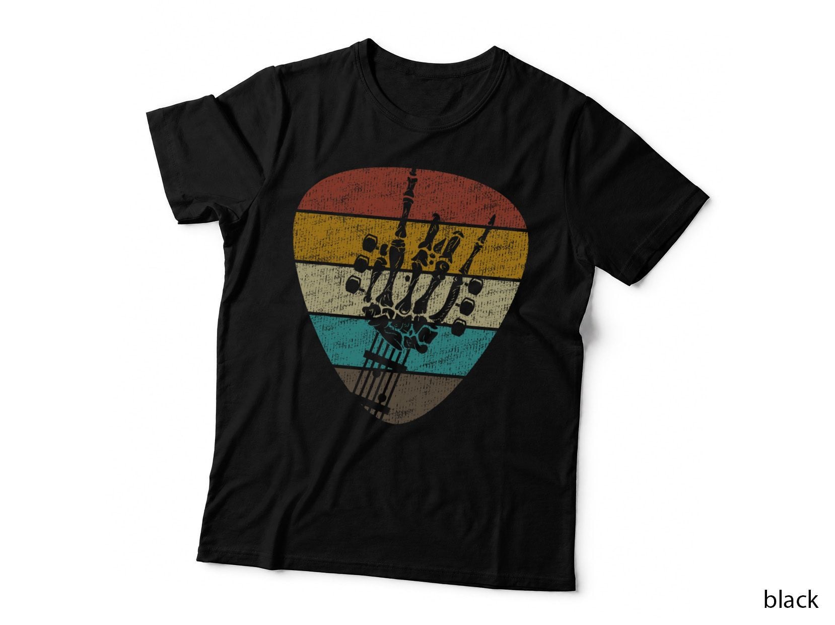 Retro 80s 90s Rock & Roll Skeleton Guitar Music Lover T-Shirt