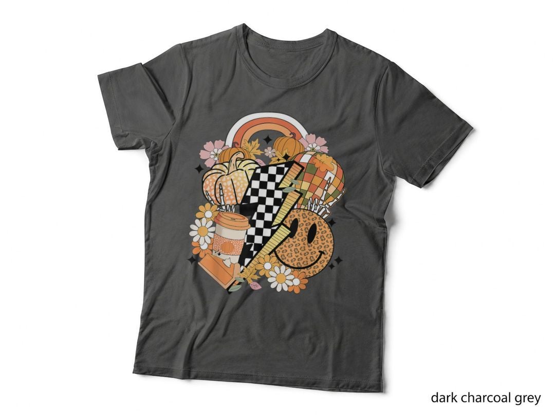 Retro Groovy Autumn Fall Vibes Disco Pumpkin Face Halloween T-Shirt