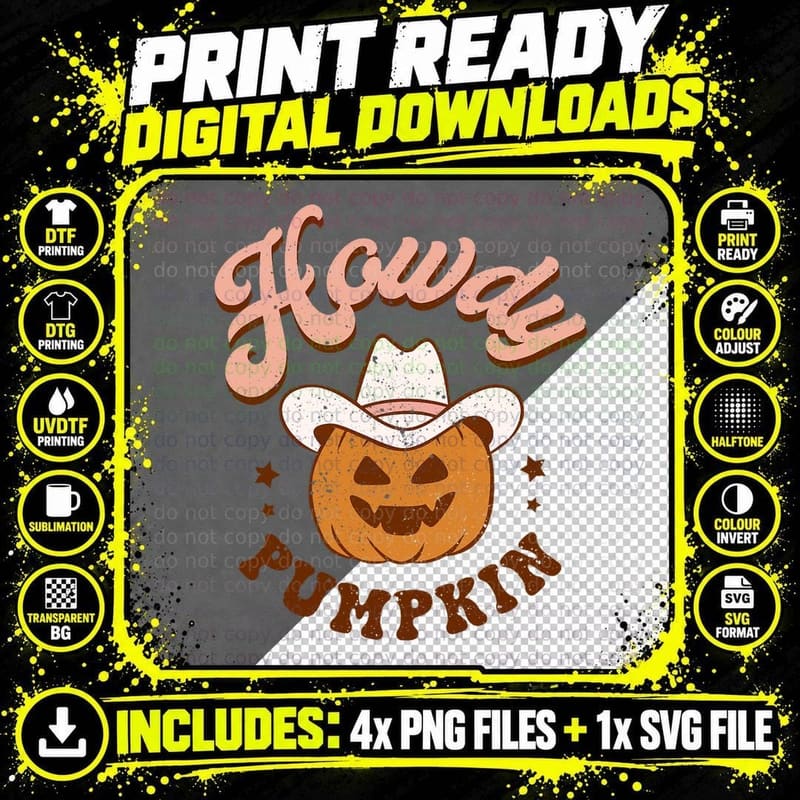 Retro Howdy Pumpkin Fall Autumn Western Halloween Png SVG Digital Bundle