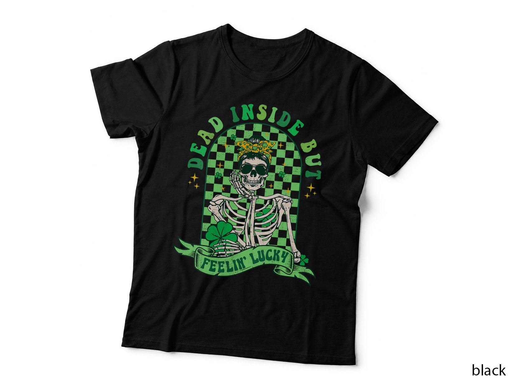 Retro St Patricks Day Skeleton Dead Inside but Feeling Lucky T-Shirt