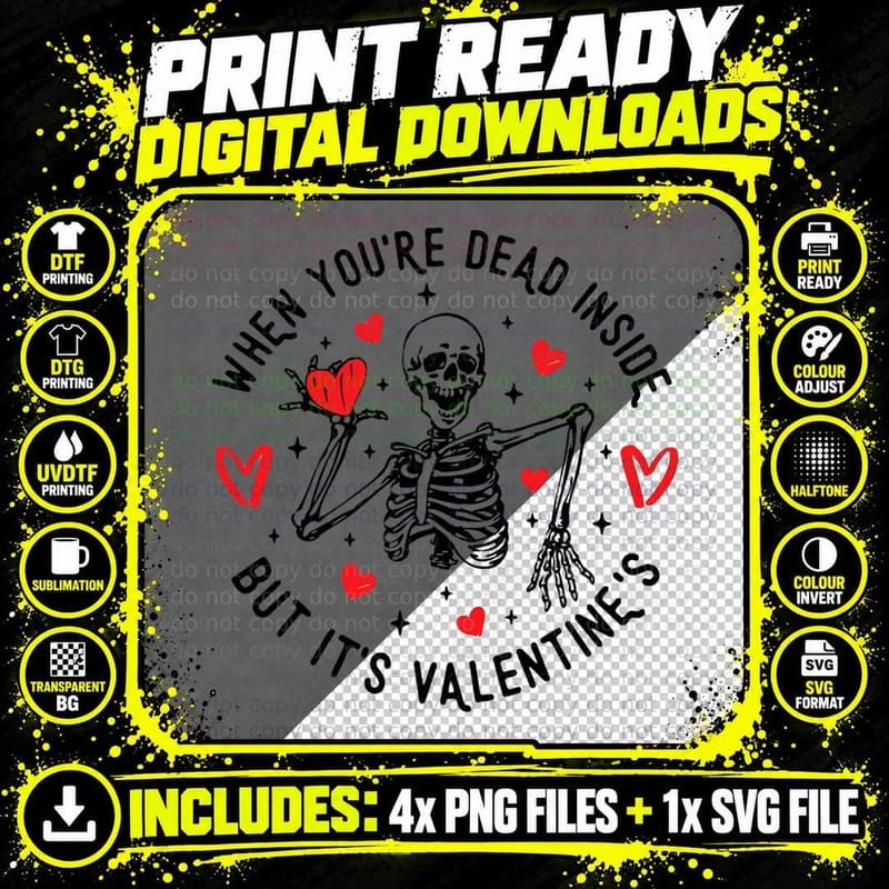 Retro When You're Dead Inside but It's Valentine's Png SVG Digital Bundle