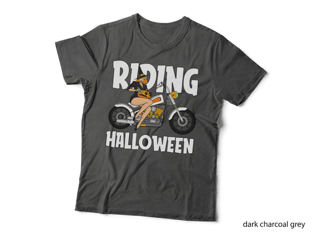 Riding Halloween Costume Cool Motorcycle Witch Pumpkin T-Shirt