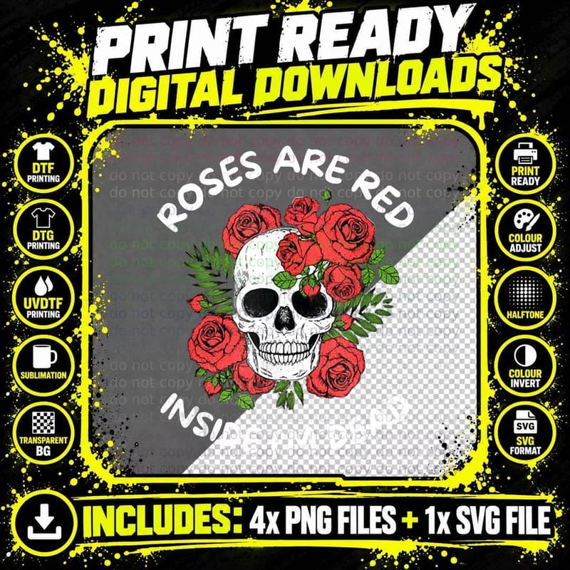 Roses Are Red Inside I'm Dead Skeleton Valentine Day Png SVG Digital Bundle