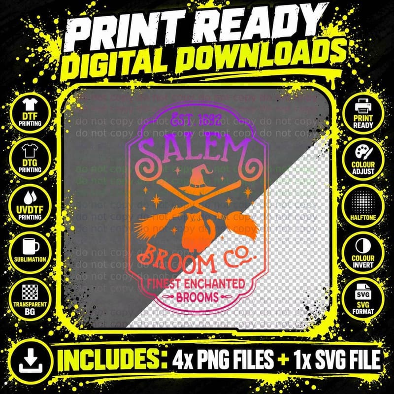 Salem Witch Broom Company Est 1692 Halloween Salem Cat Png SVG Digital Bundle