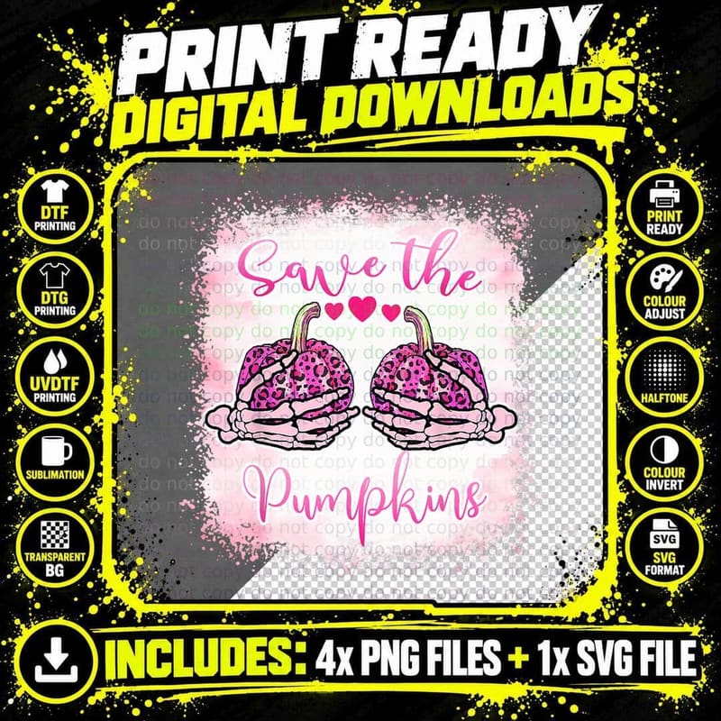 Save Your Pumpkins Breast Cancer Awareness Halloween Png SVG Digital Bundle
