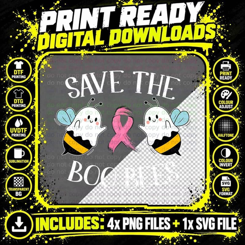 Save the Boo-Bees Lazy Halloween Costume Breast Cancer Png SVG Digital Bundle