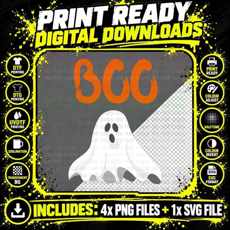 Scary Halloween Boo Women Men Ghost T-Shirt Png SVG Digital Bundle
