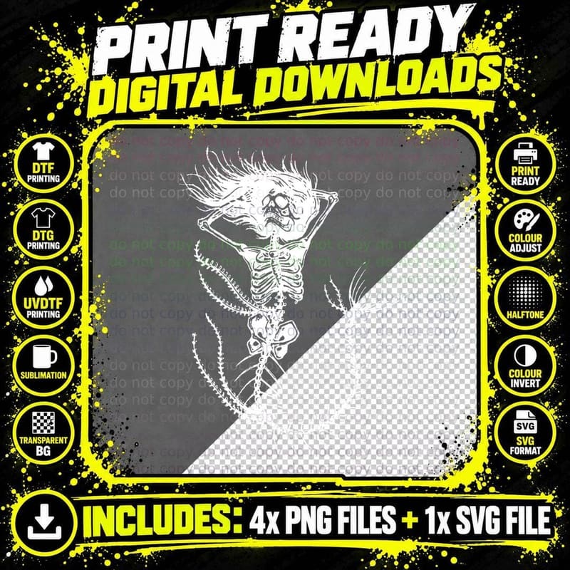Scary Mermaid Skeleton Halloween Party Costume Creepy Png SVG Digital Bundle