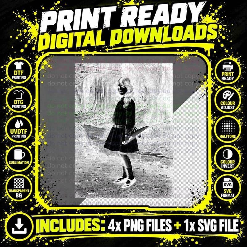 Scary Unsettling Nightmare with Butcher Knife Horror Fan Png SVG Digital Bundle