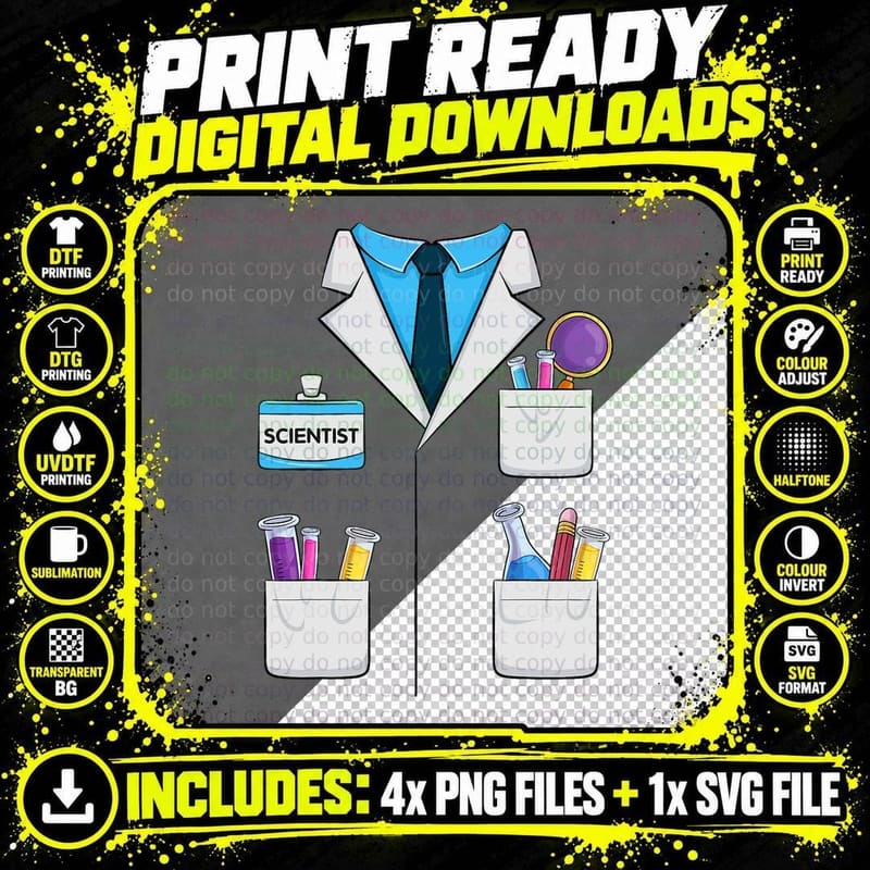 Scientist Halloween Costume Carnival Science Chemistry Png SVG Digital Bundle
